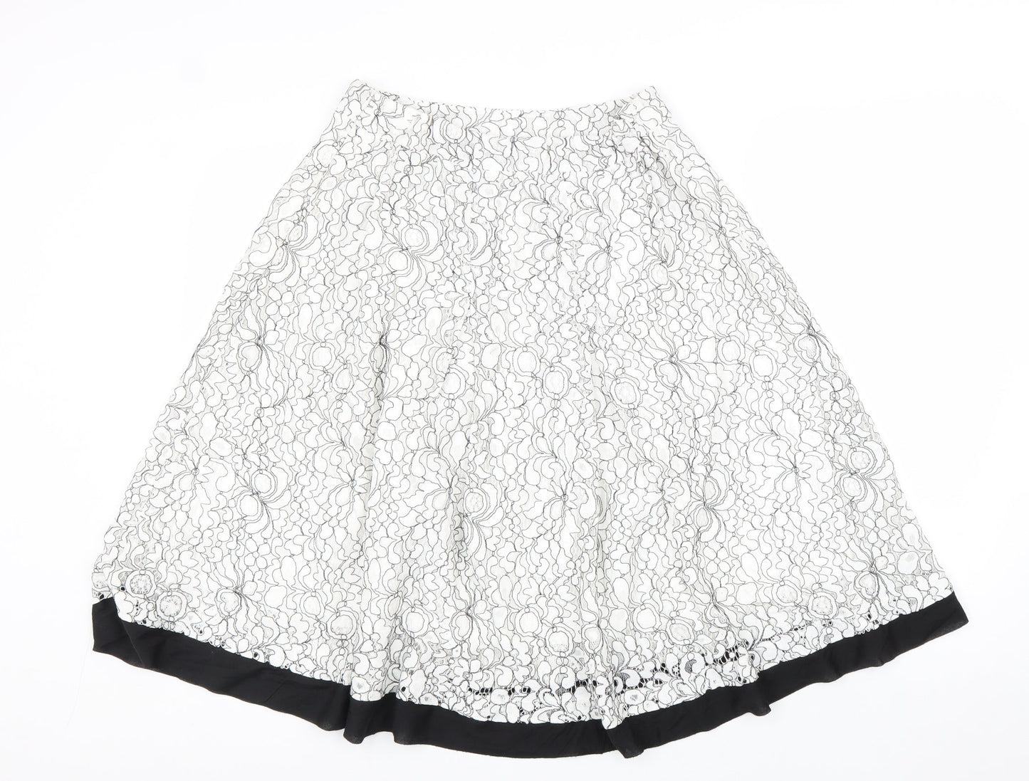 Casamia Womens White Geometric Cotton A-Line Skirt Size 14 Zip