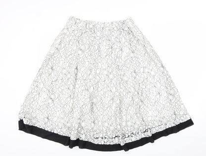 Casamia Womens White Geometric Cotton A-Line Skirt Size 14 Zip