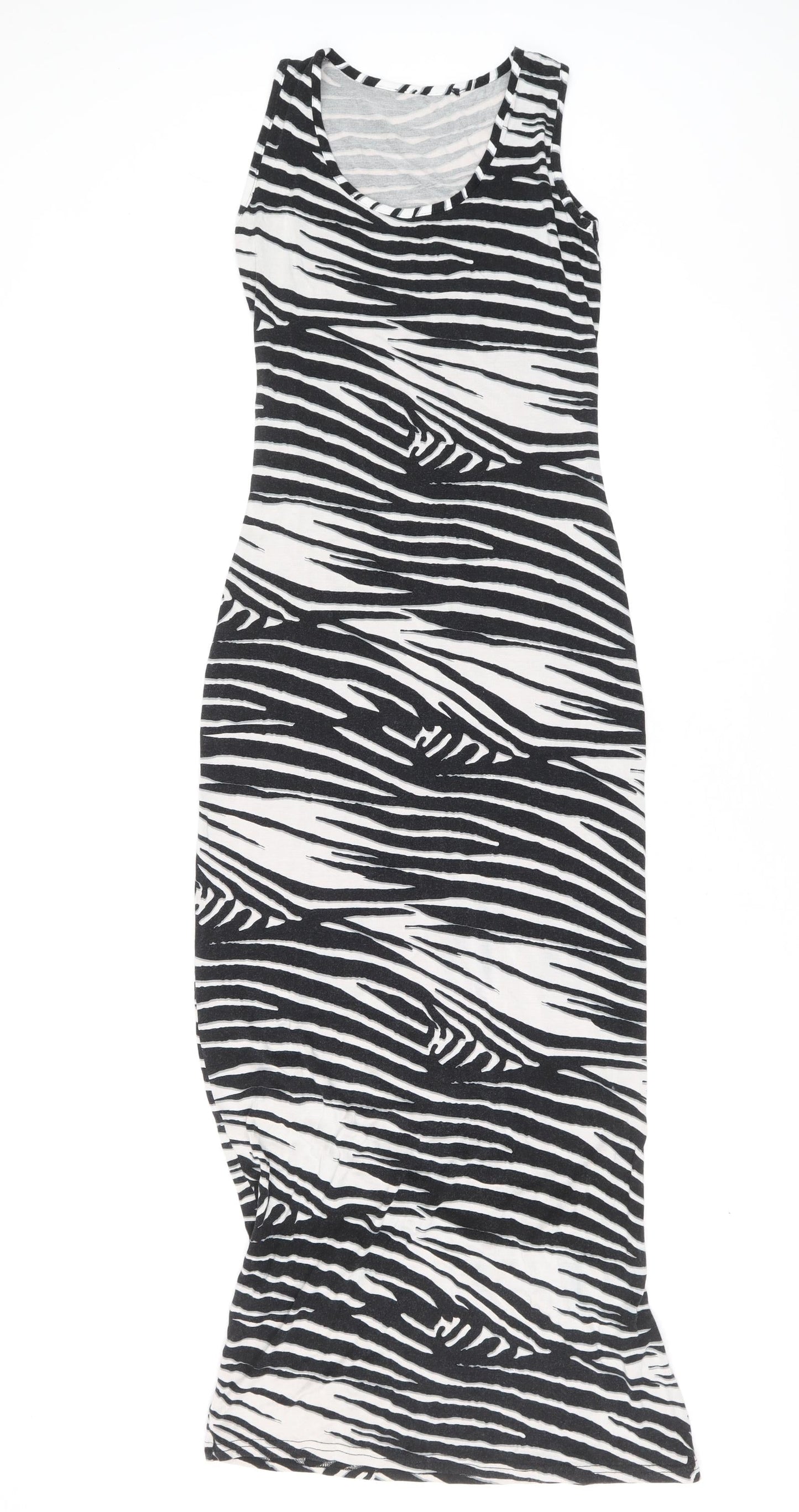 Atmosphere Womens Black Geometric Viscose Tank Dress Size 8 Scoop Neck Pullover