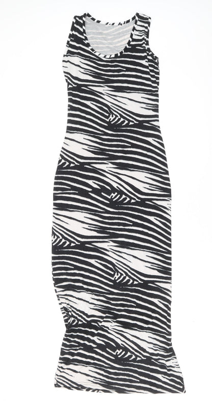 Atmosphere Womens Black Geometric Viscose Tank Dress Size 8 Scoop Neck Pullover