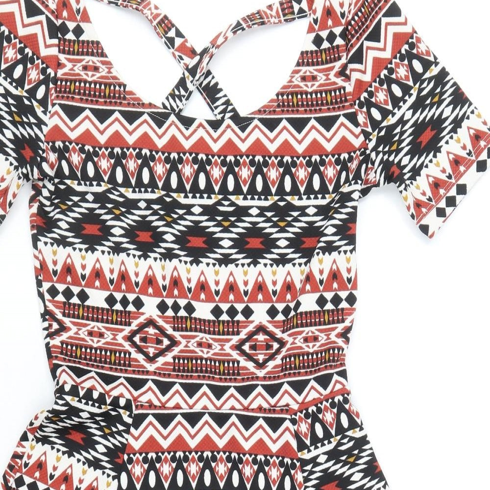 Divided by H&M Womens Multicoloured Geometric Polyester A-Line Size 8 Scoop Neck Pullover
