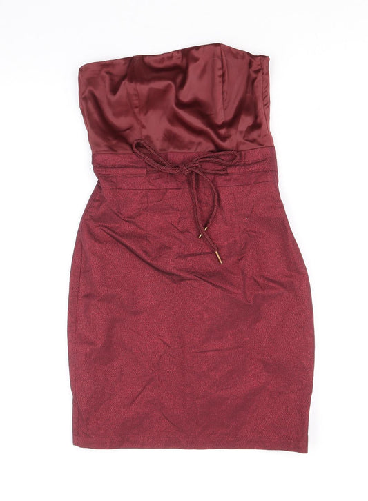 H&M Womens Red Polyester Mini Size 6 Off the Shoulder Zip