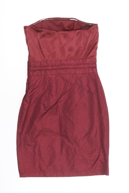 H&M Womens Red Polyester Mini Size 6 Off the Shoulder Zip
