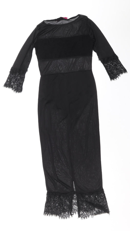 Boohoo Womens Black Polyester Bodycon Size 10 Boat Neck Pullover - Lace Trim