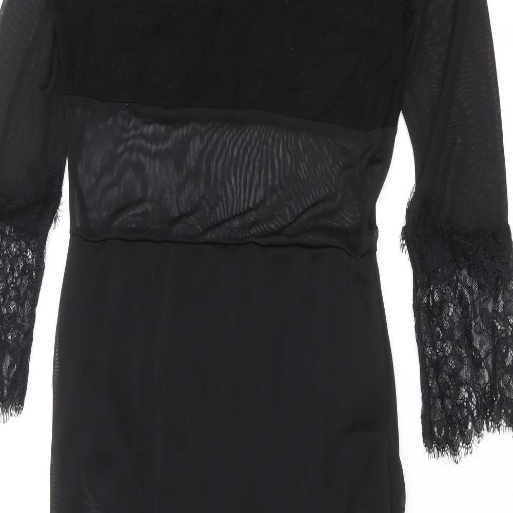 Boohoo Womens Black Polyester Bodycon Size 10 Boat Neck Pullover - Lace Trim