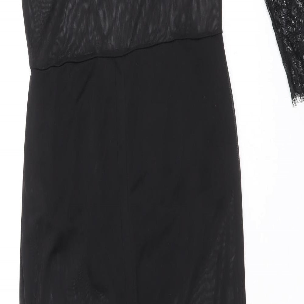 Boohoo Womens Black Polyester Bodycon Size 10 Boat Neck Pullover - Lace Trim