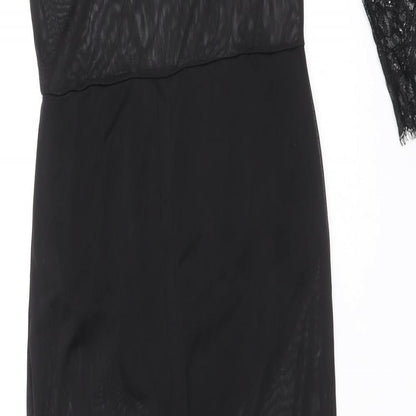 Boohoo Womens Black Polyester Bodycon Size 10 Boat Neck Pullover - Lace Trim