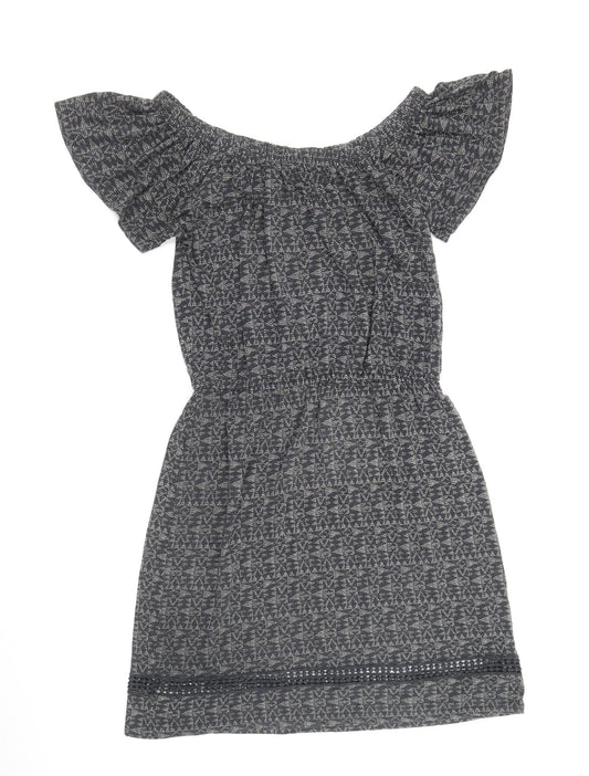 NEXT Womens Grey Geometric Viscose Fit & Flare Size 8 Off the Shoulder Pullover - Bardot
