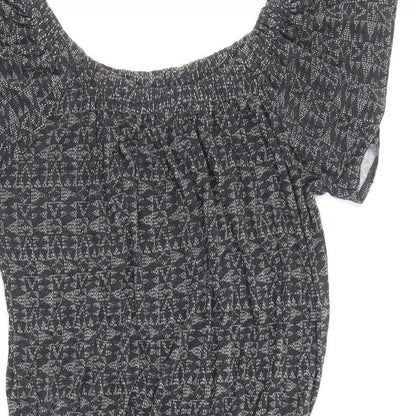 NEXT Womens Grey Geometric Viscose Fit & Flare Size 8 Off the Shoulder Pullover - Bardot