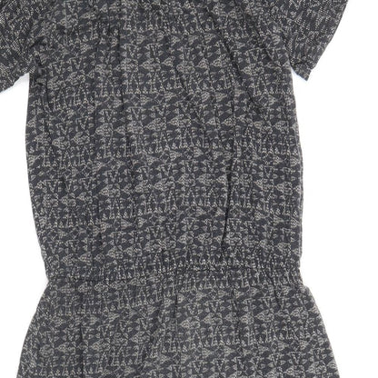 NEXT Womens Grey Geometric Viscose Fit & Flare Size 8 Off the Shoulder Pullover - Bardot