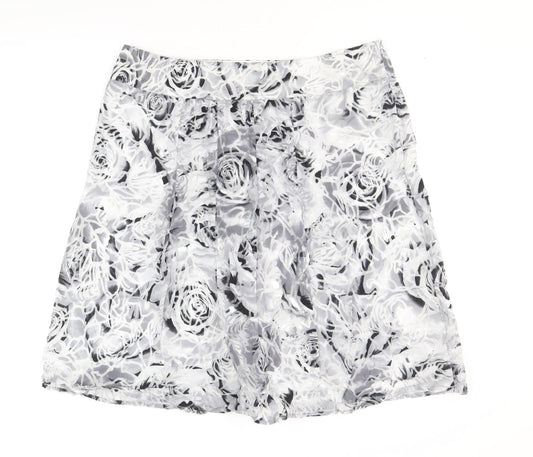Per Una Womens Grey Floral Viscose Mini Skirt Size 14 Zip