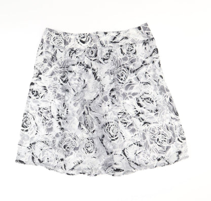 Per Una Womens Grey Floral Viscose Mini Skirt Size 14 Zip