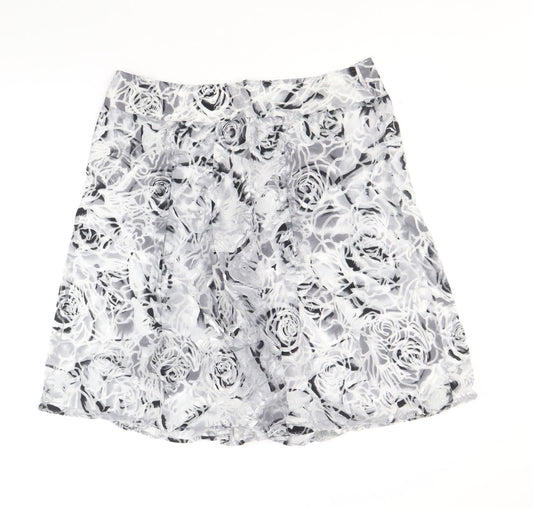 Per Una Womens Grey Floral Viscose Mini Skirt Size 14 Zip