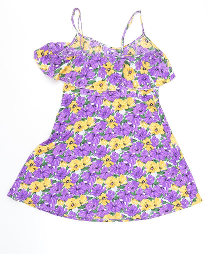LUC-CE Womens Purple Floral Polyester A-Line Size S Scoop Neck Pullover - Cold Shoulder