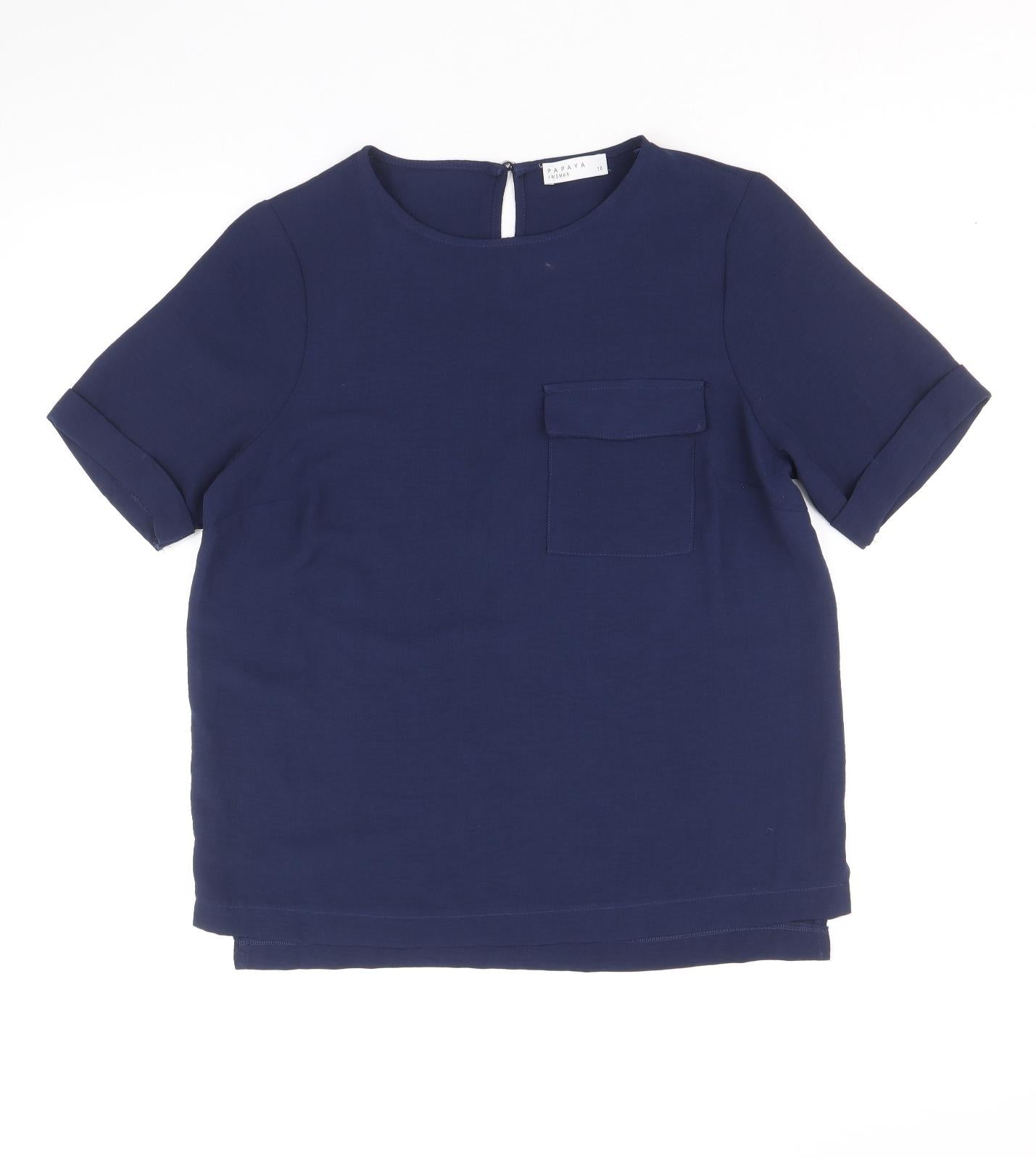 Womens UK Size 10 Papaya Blue Basic T-Shirt