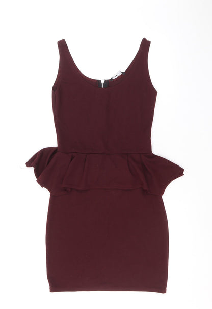 Miso Womens Purple Polyester Bodycon Size 12 Scoop Neck Zip - Peplum