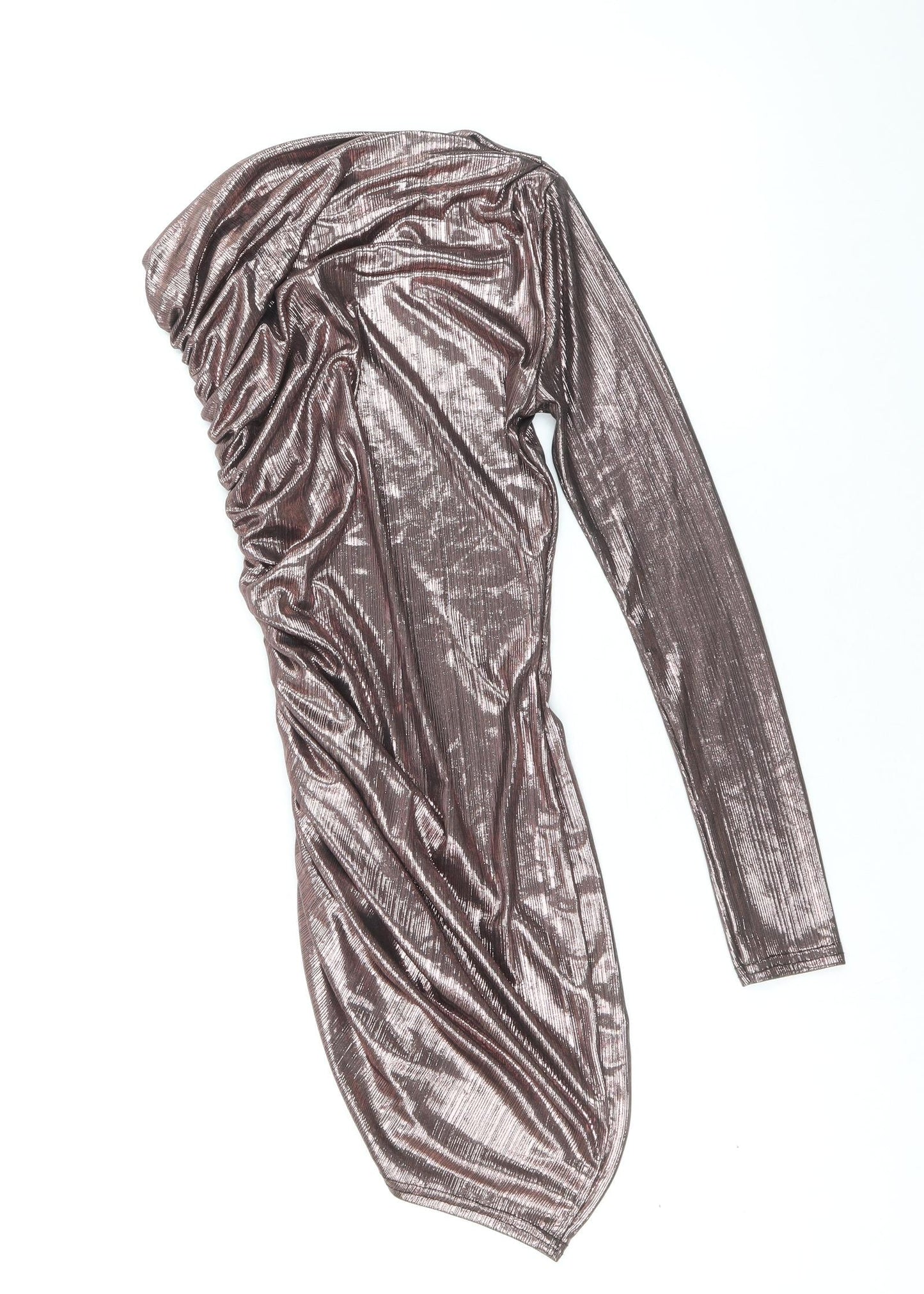 PRETTYLITTLETHING Womens Pink Polyester Bodycon Size 6 One Shoulder Pullover - Metallic