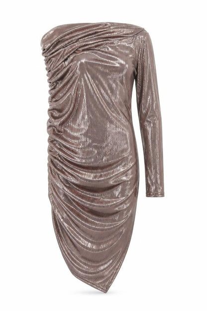 PRETTYLITTLETHING Womens Pink Polyester Bodycon Size 6 One Shoulder Pullover - Metallic