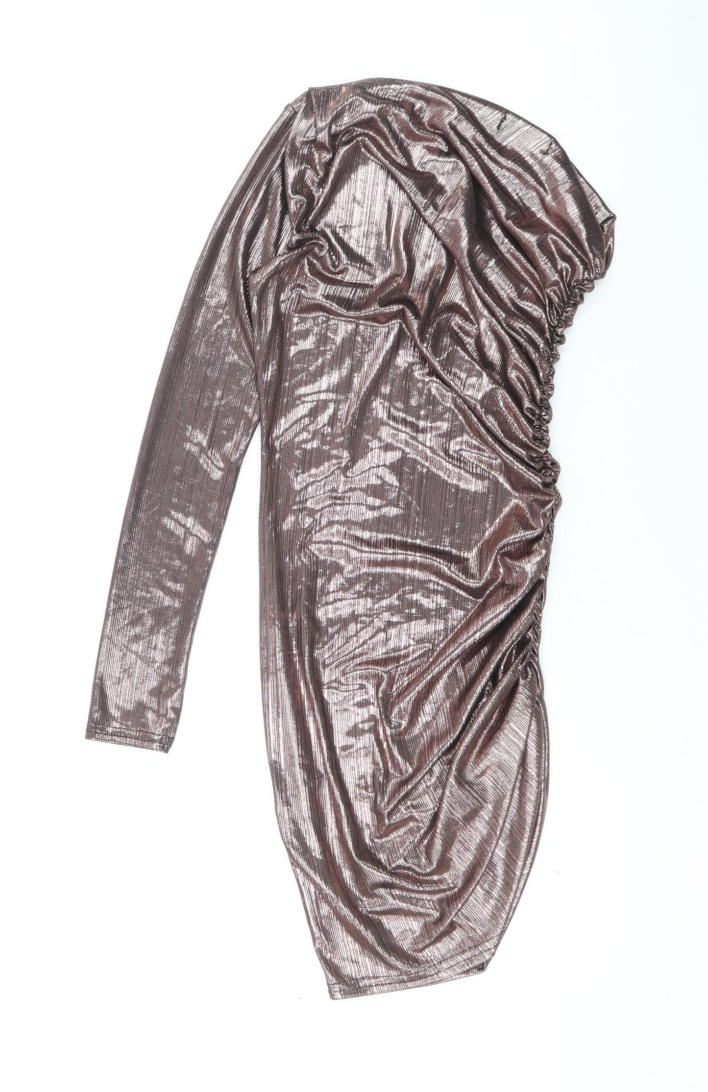 PRETTYLITTLETHING Womens Pink Polyester Bodycon Size 6 One Shoulder Pullover - Metallic