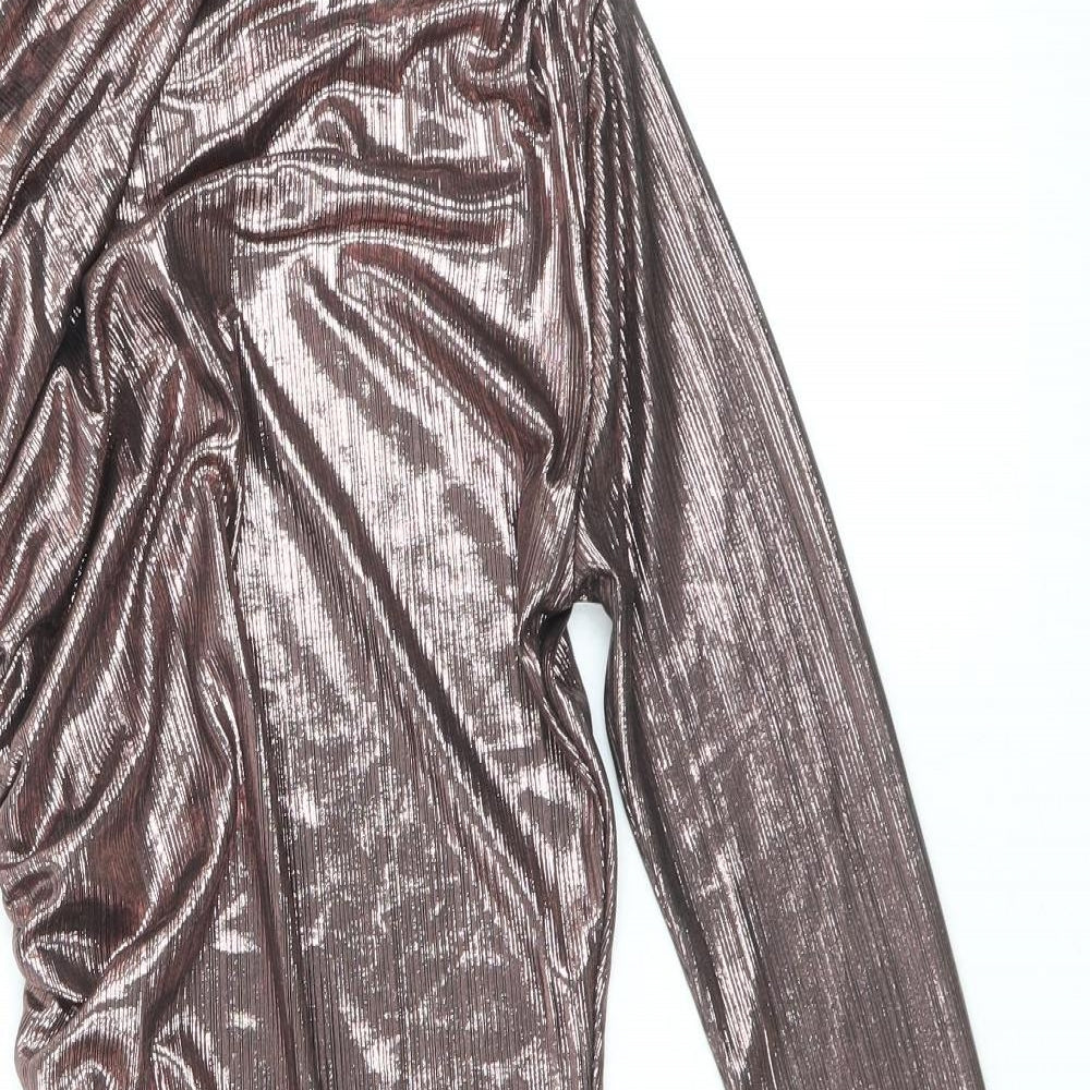 PRETTYLITTLETHING Womens Pink Polyester Bodycon Size 6 One Shoulder Pullover - Metallic