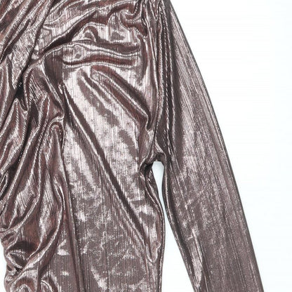 PRETTYLITTLETHING Womens Pink Polyester Bodycon Size 6 One Shoulder Pullover - Metallic