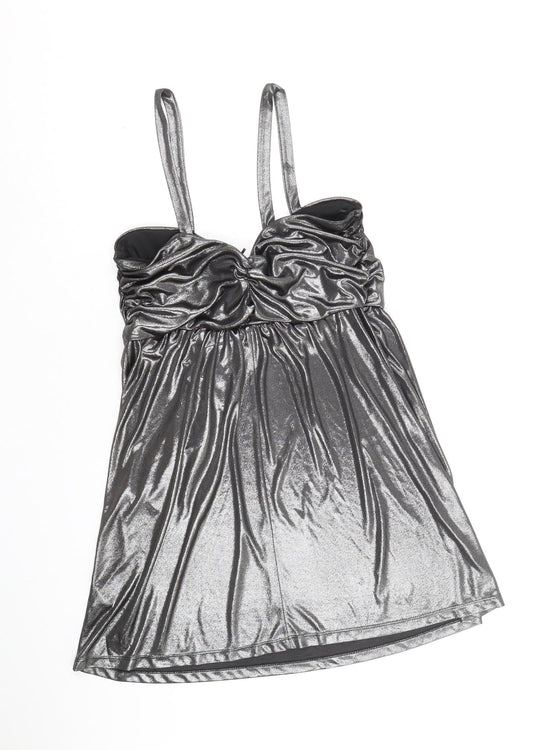 Evans Womens Silver Polyester Mini Size 10 Sweetheart Pullover - Metallic