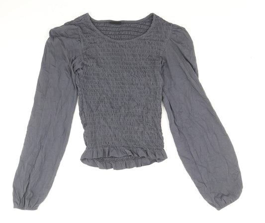 Precis Womens Grey 100% Cotton Basic Blouse Size S Round Neck