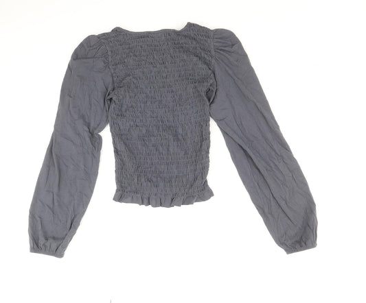 Precis Womens Grey 100% Cotton Basic Blouse Size S Round Neck