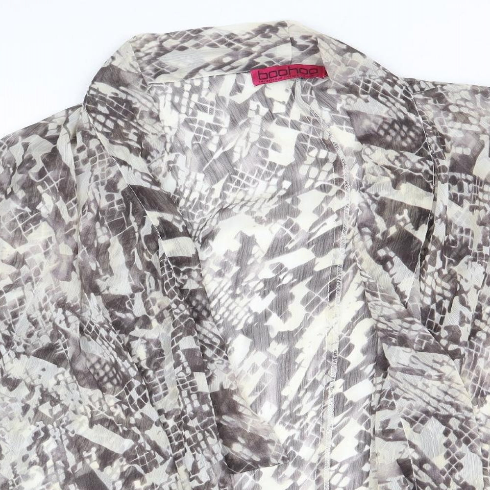 Boohoo Womens Brown Geometric Polyester Basic Blouse Size 10 V-Neck