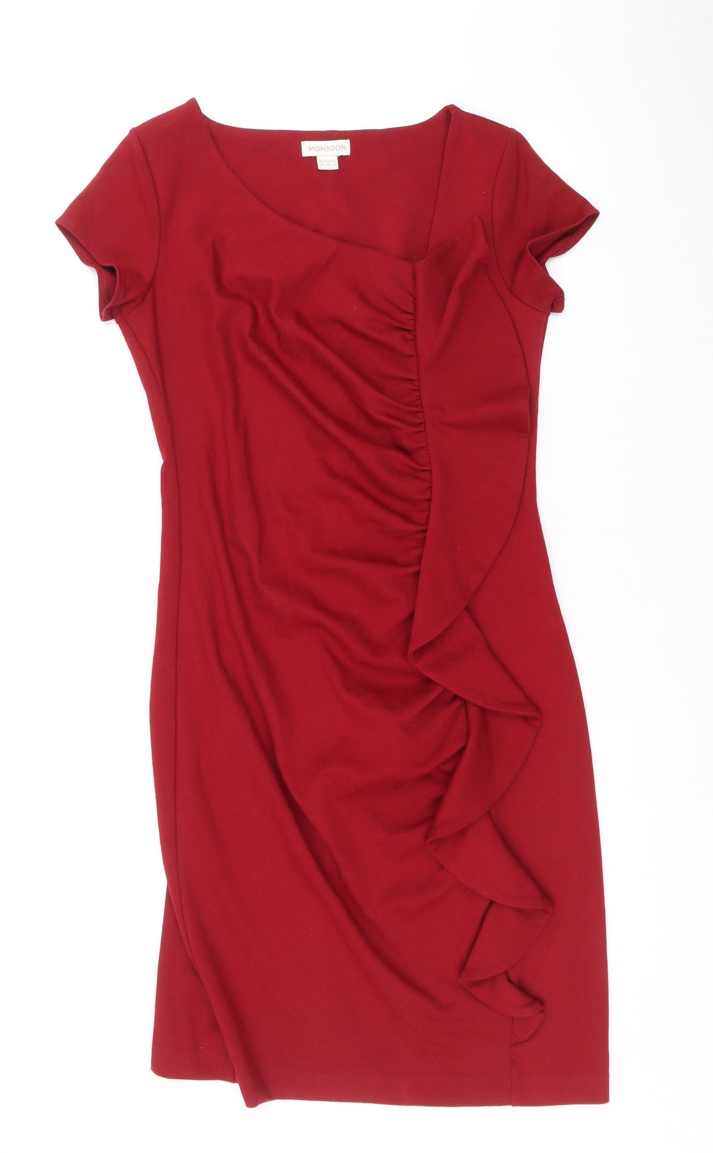 Monsoon Womens Red Polyester Sheath Size 10 V-Neck Pullover