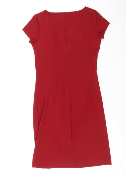Monsoon Womens Red Polyester Sheath Size 10 V-Neck Pullover