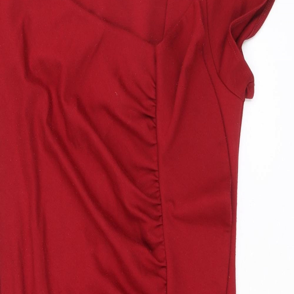 Monsoon Womens Red Polyester Sheath Size 10 V-Neck Pullover