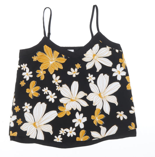 F&F Womens Black Floral Polyester Camisole Tank Size 10 V-Neck