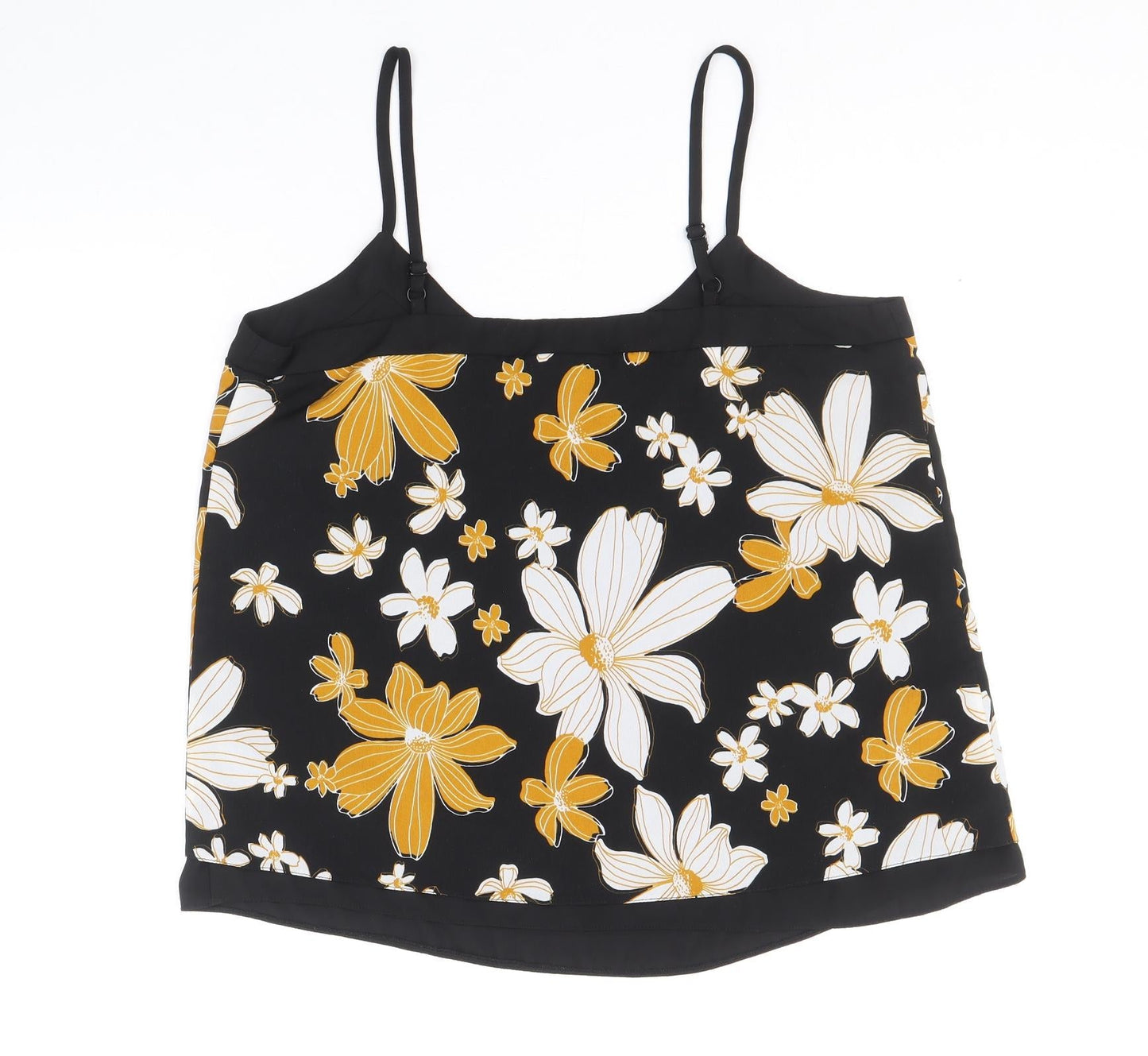 F&F Womens Black Floral Polyester Camisole Tank Size 10 V-Neck