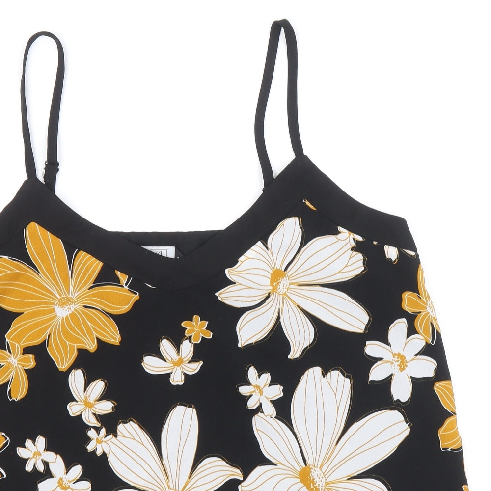 F&F Womens Black Floral Polyester Camisole Tank Size 10 V-Neck