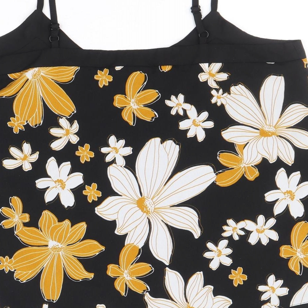 F&F Womens Black Floral Polyester Camisole Tank Size 10 V-Neck