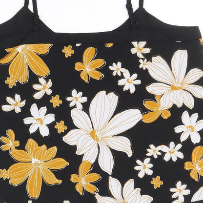 F&F Womens Black Floral Polyester Camisole Tank Size 10 V-Neck