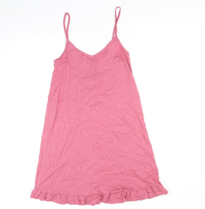 Marks and Spencer Womens Pink Cotton Tank Dress Size S V-Neck Pullover - Drop hem