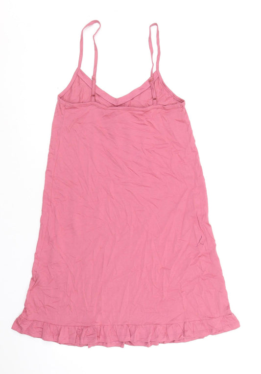 Marks and Spencer Womens Pink Cotton Tank Dress Size S V-Neck Pullover - Drop hem