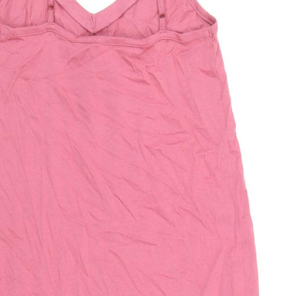 Marks and Spencer Womens Pink Cotton Tank Dress Size S V-Neck Pullover - Drop hem