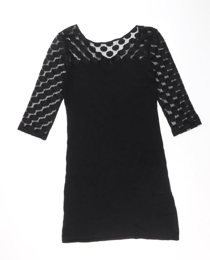 Mango Womens Black Viscose A-Line Size L Boat Neck Pullover