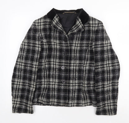 Marks and Spencer Womens Black Plaid Jacket Size 12 Button