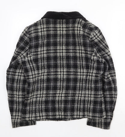 Marks and Spencer Womens Black Plaid Jacket Size 12 Button