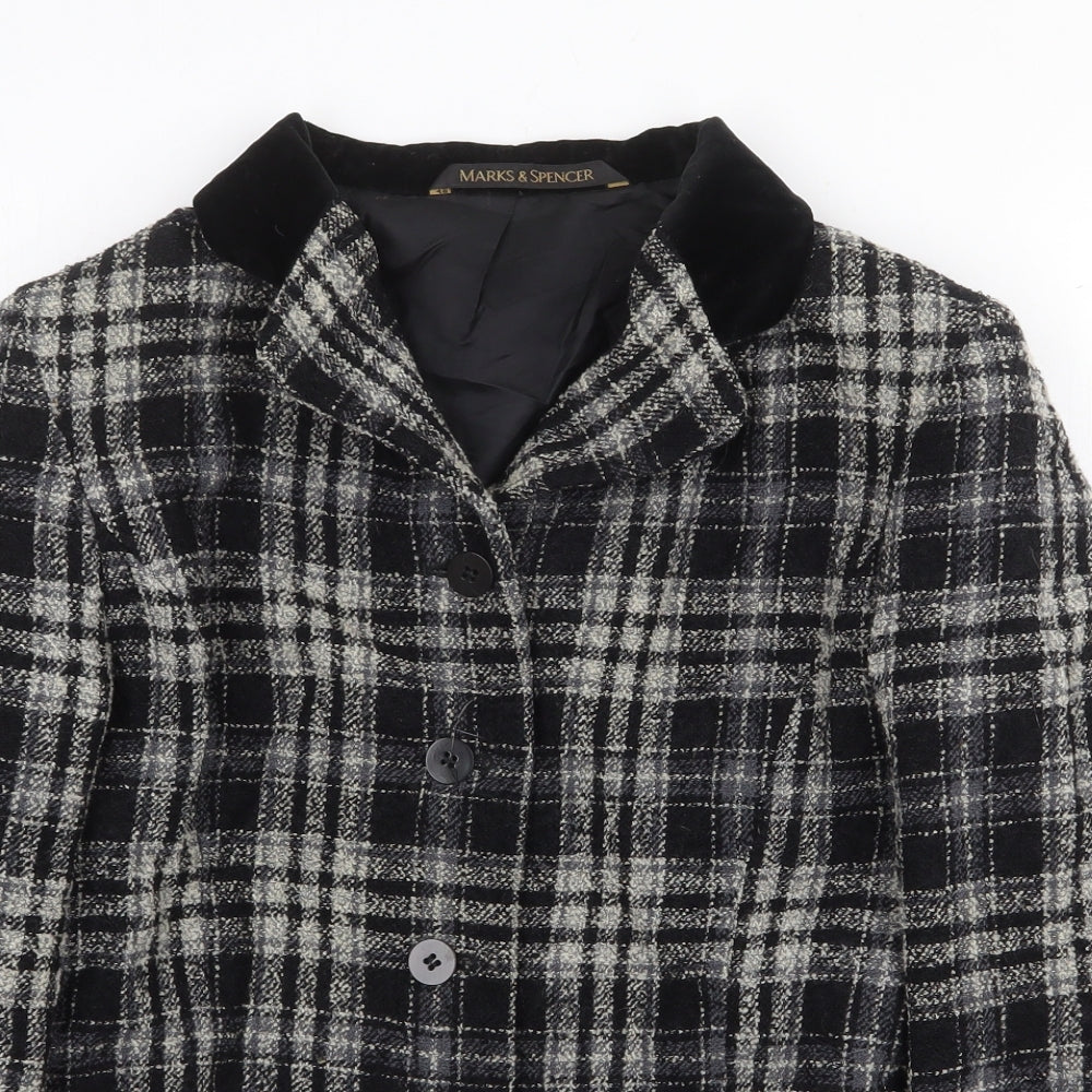 Marks and Spencer Womens Black Plaid Jacket Size 12 Button
