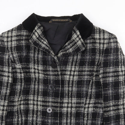 Marks and Spencer Womens Black Plaid Jacket Size 12 Button