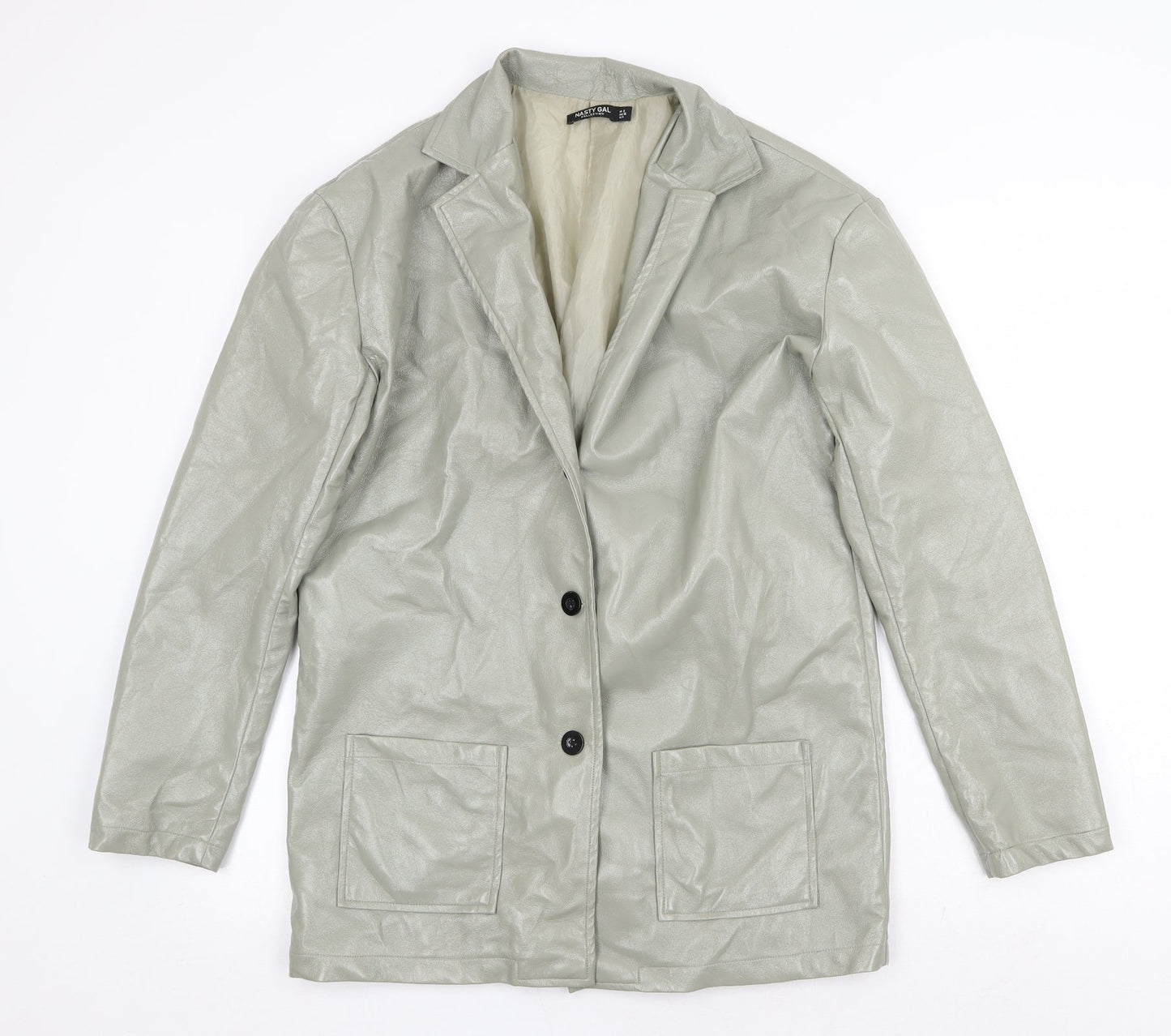 Nasty Gal Womens Green Jacket Size 8 Button - Faux Leather