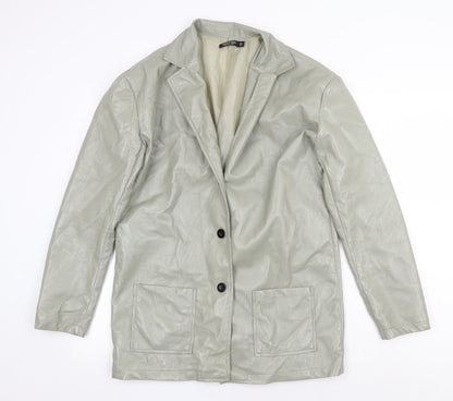 Nasty Gal Womens Green Jacket Size 8 Button - Faux Leather