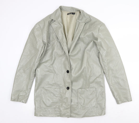 Nasty Gal Womens Green Jacket Size 8 Button - Faux Leather