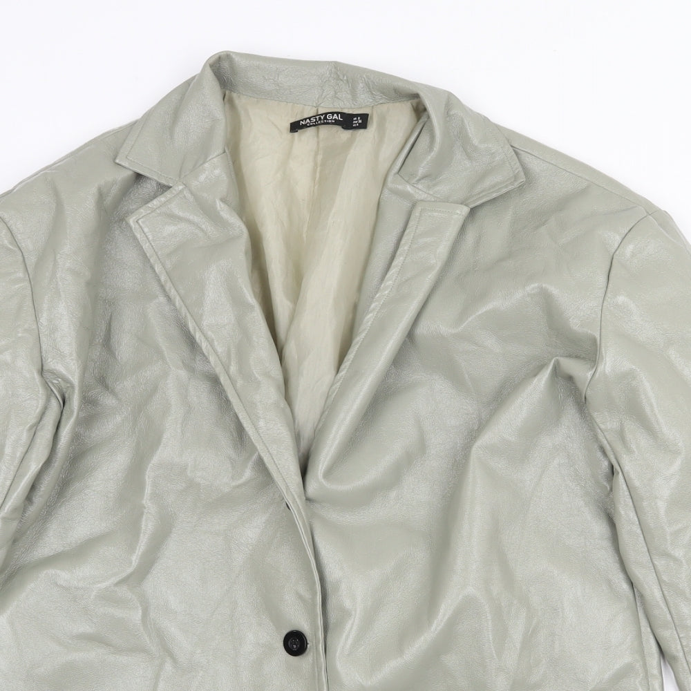 Nasty Gal Womens Green Jacket Size 8 Button - Faux Leather