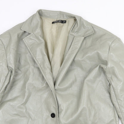Nasty Gal Womens Green Jacket Size 8 Button - Faux Leather